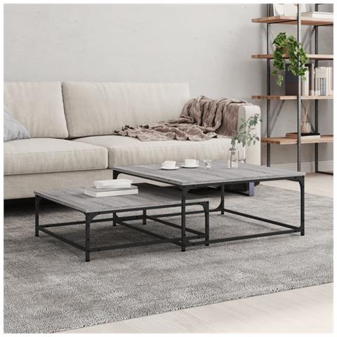 Tavolini Salotto Impilabili 2pz Grigio Sonoma Legno Multistrato - Foto 6