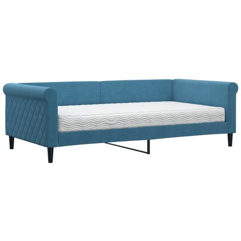 Divano Letto Con Materasso Blu 100x200 Cm In Velluto - Foto 1