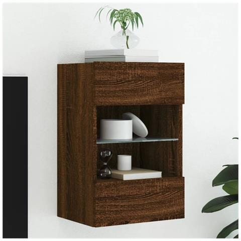 Mobile Tv A Parete Con Luci Led Rovere Marrone 40x30x60,5 Cm - Foto 1