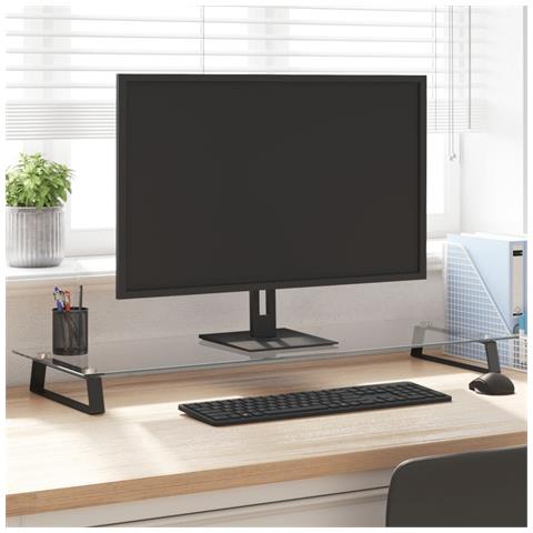 Supporto per Monitor Nero 100x35x8cm Vetro Temperato e Metallo - Foto 1