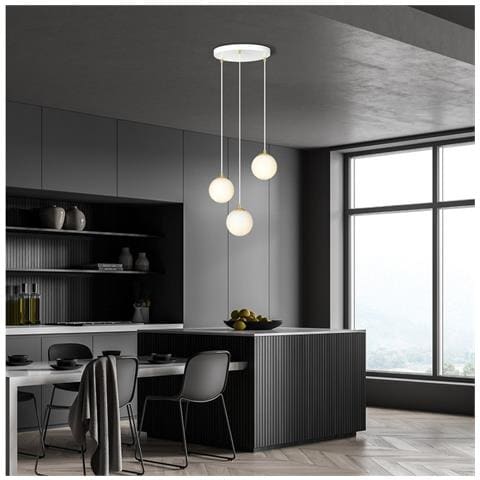Lampada A Sospensione Royal - Bianco, Oro - Acciaio Verniciato A Polvere, Vetro - 40x100x40 Cm - Foto 2