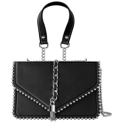 Borsa Trendy Con Manico In Similpelle E Catena Metallica, Nero - Foto 1