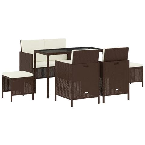 Set Da Pranzo Da Giardino 6pz Con Cuscini In Polyrattan Marrone - Foto 2
