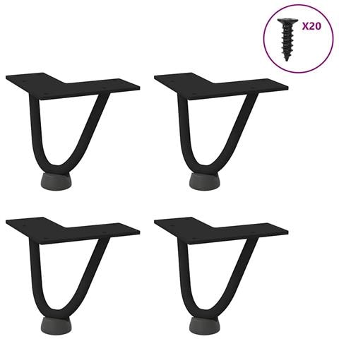 Gambe Per Tavolo A Forcina 4 Pz Nero 10 Cm In Acciaio Massiccio - Foto 1