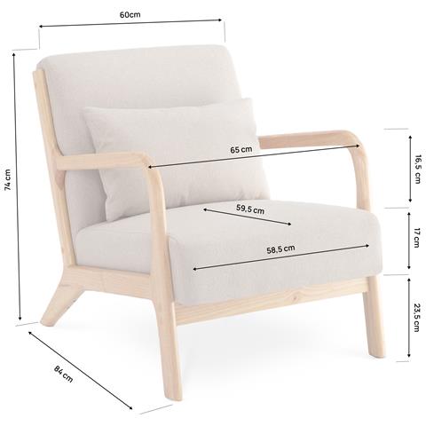 Poltrona Vintage Scandinava Marie Lino Beige E Legno - Foto 8