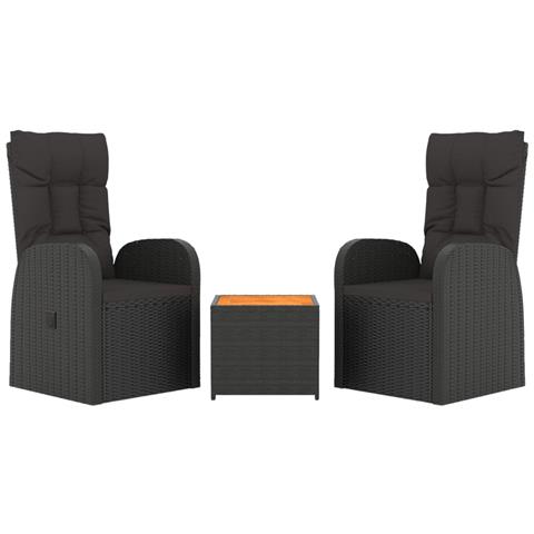 Set Mobili Giardino 3pz Nero Polyrattan e Legno Massello Acacia - Foto 7