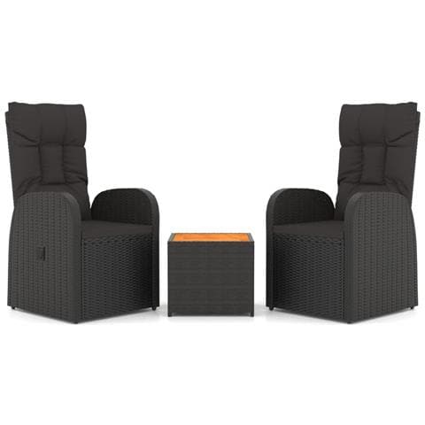 Set Mobili Giardino 3pz Nero Polyrattan e Legno Massello Acacia - Foto 1