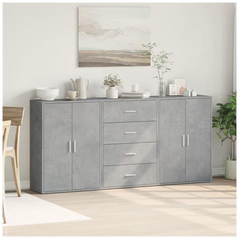 Credenze 3 Pz Grigio Cemento 60x31x84 Cm In Legno Multistrato - Foto 3