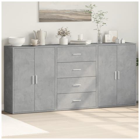 Credenze 3 Pz Grigio Cemento 60x31x84 Cm In Legno Multistrato - Foto 1