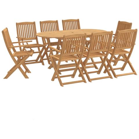 Set Da Pranzo Da Giardino 9 Pz Legno Massello Di Acacia - Foto 2