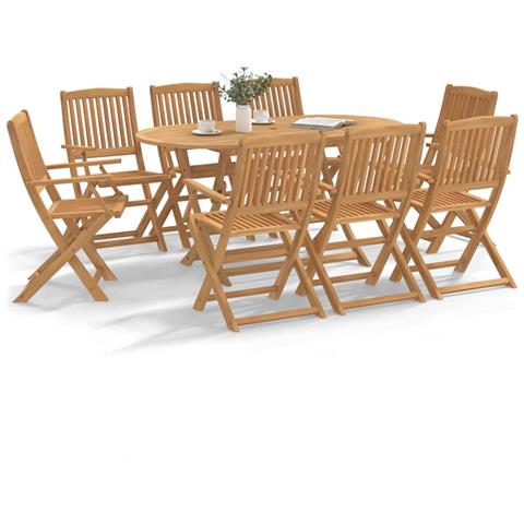 Set Da Pranzo Da Giardino 9 Pz Legno Massello Di Acacia - Foto 3