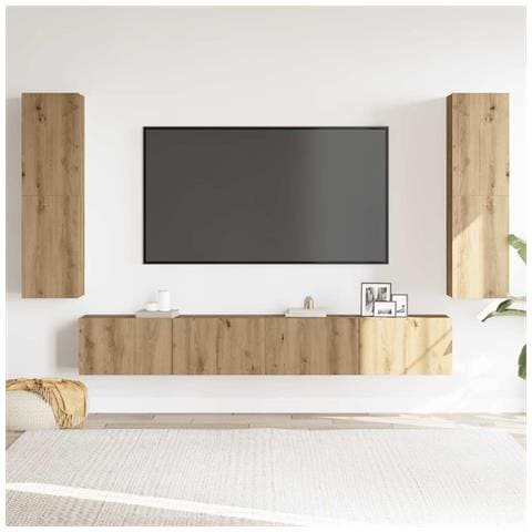 Mobili Tv A Parete 4 Pz Rovere Artigianale In Legno Multistrato - Foto 3