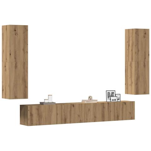 Mobili Tv A Parete 4 Pz Rovere Artigianale In Legno Multistrato - Foto 1