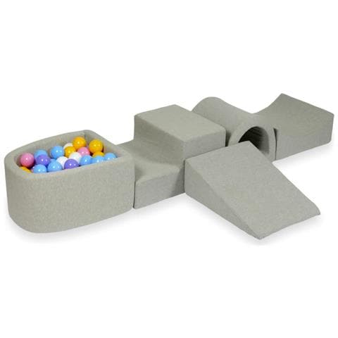 Foam Speelset Met Brug En Met Microzwembad Lichtgrijs Met Ballen 100 Stuks (lichtblauw, Geel, Geme Leerd, Poederroze, Wit) - Foto 1