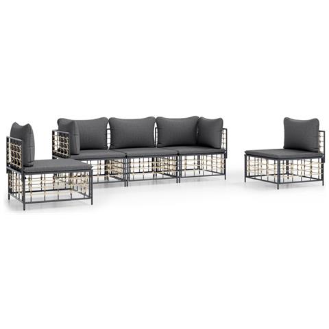 Set Divani da Giardino 5 pz con Cuscini Antracite in Polyrattan - Foto 1