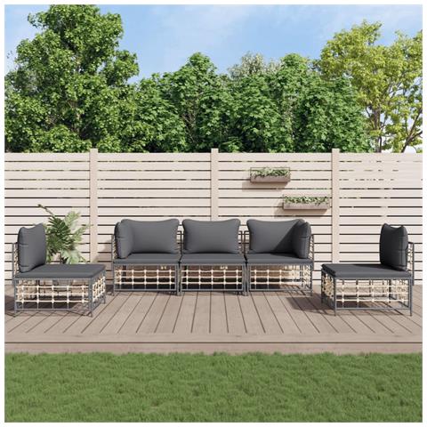 Set Divani da Giardino 5 pz con Cuscini Antracite in Polyrattan - Foto 2
