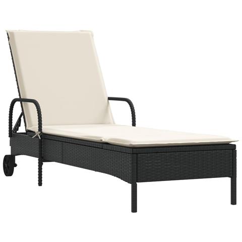 Lettino Prendisole con Ruote e Cuscino in Polyrattan Nero - Foto 1