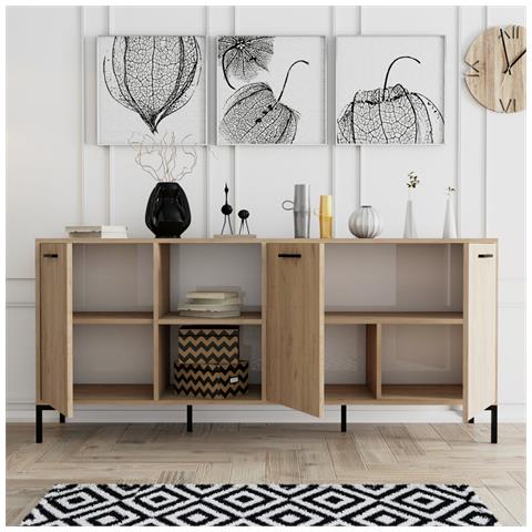 Aura Madia Con 3 Ante E 2 Nicchie In Effetto Legno E Finitura Metallo Nero 180x80cm - Foto 5