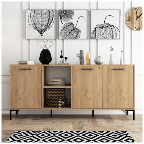 Aura Madia Con 3 Ante E 2 Nicchie In Effetto Legno E Finitura Metallo Nero 180x80cm - Foto 1