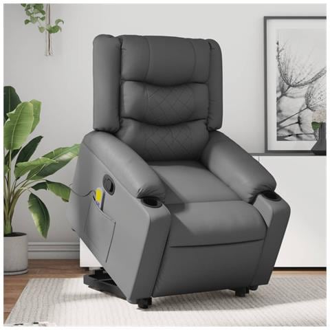 Poltrona Alzapersona Reclinabile Massaggio Grigio Similpelle - Foto 2