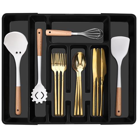 Organizzatore Per Posate Da Cassetto Regolabile Estraibile 35 X 30 Cm Nero - Foto 1