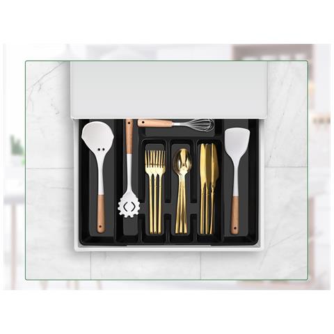 Organizzatore Per Posate Da Cassetto Regolabile Estraibile 35 X 30 Cm Nero - Foto 4