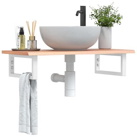 Ripiano a Parete per Lavabo in Acciaio e Massello di Rovere - Foto 2