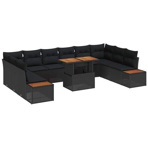 Set Divano da Giardino 11 pcs Nero Poly Rattan - Foto 1