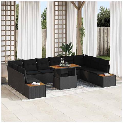 Set Divano da Giardino 11 pcs Nero Poly Rattan - Foto 2