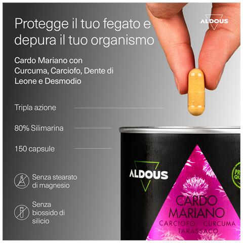 Cardo Mariano Con Carciofo, Curcuma, Tarassaco E Desmodium Aldous | 150 Capsule - Foto 2