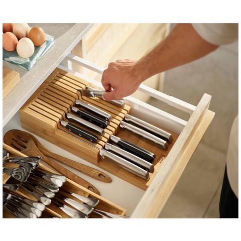 Organizzatore Per Coltelli Drawerstore Bamboo Grande Due Livelli Uso Cucina Design A Doppio Piano Materiale Bambù Colore Naturale - Foto 2