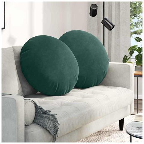 Cuscini per Seduta 2 pcs Verde Scuro Ø 40 x 13 cm Velluto - Foto 2