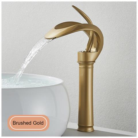 Rubinetto per lavabo da bagno, Blackswan, tipo M219, modello oro con bocca a cascata e montaggio su piano, misura 34 cm - Foto 2