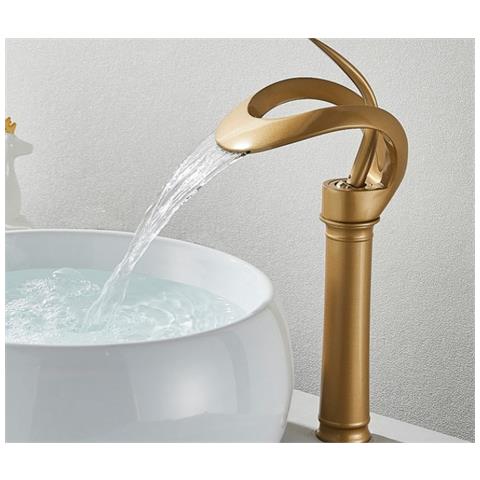 Rubinetto per lavabo da bagno, Blackswan, tipo M219, modello oro con bocca a cascata e montaggio su piano, misura 34 cm - Foto 4