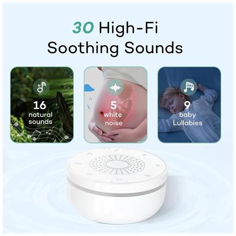 Macchina Per Il Rumore Bianco, Scatola Musicale Terapia Sonora Con 30 Suoni Lenitivi, Luce Notturna /funzione Di Memoria / 32 Livelli Di Volume / 3 Timer, Dispositivo Di Aiuto Per Il Sonno - Foto 2