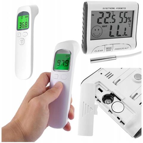 Termometro Medico A Infrarossi Senza Contatto + Stazione Meteo Con Igrometro E Sensore Esterno - Misurazione Precisa, Display Lcd, Design Elegante - Foto 1