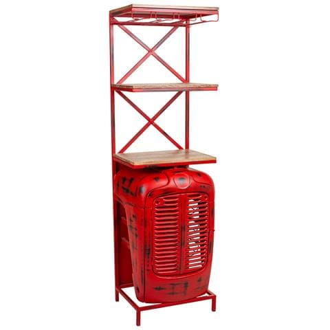 Portabottiglie Trattore In Legno E Metallo Rosso 84x40x185h - Foto 1