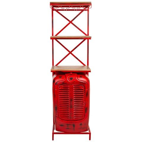 Portabottiglie Trattore In Legno E Metallo Rosso 84x40x185h - Foto 2