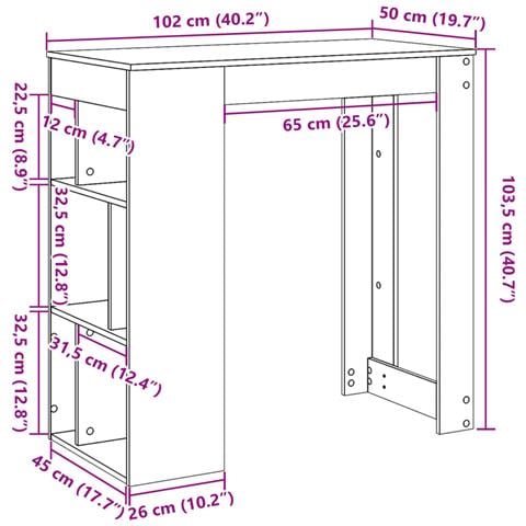 Tavolo Bar con Rastrelliera Rovere 102x50x103,5 cm Multistrato - Foto 9