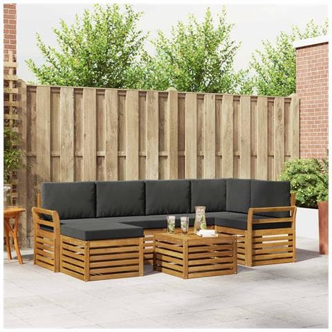 Set divani 7 pcs Naturale e Antracite Legno di Acacia Massello - Foto 2