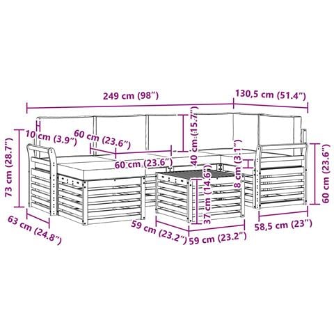 Set divani 7 pcs Naturale e Antracite Legno di Acacia Massello - Foto 9