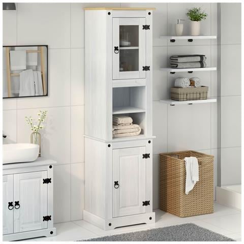 Mobile da Bagno con porta Bianco 50 x 40 x 185 cm Pino massello - Foto 2