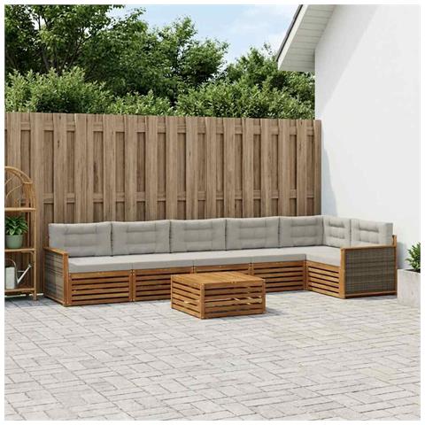 Set di divani da esterno 7 pcs Naturale e Grigio Chiaro - Foto 2