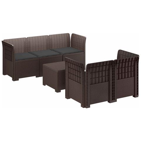 Divano da Giardino 5 Posti con Cuscini Stile Rattan PP Marrone - Foto 1