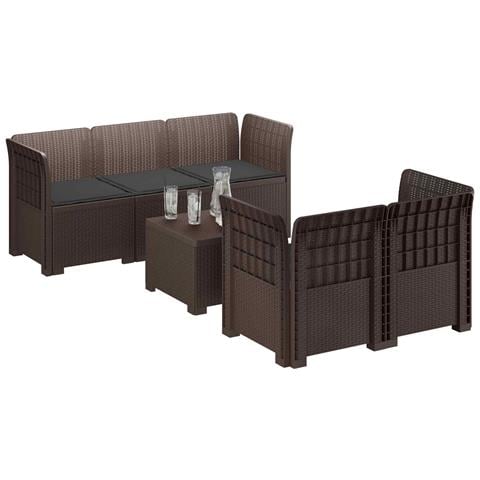 Divano da Giardino 5 Posti con Cuscini Stile Rattan PP Marrone - Foto 2