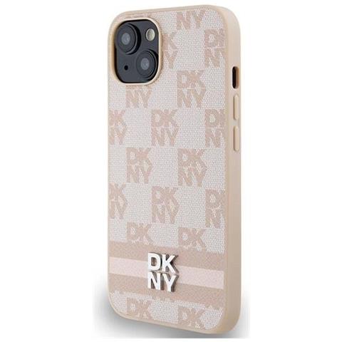 Dkny Custodia In Pelle A Quadri E Tinta Unita Con Strisce Stampate Per Iphone 15 / 14 / 13 - Rosa - Foto 2