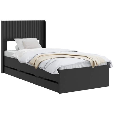 Struttura del letto con stoccaggio e testata Nero 75 x 190 cm - Foto 1