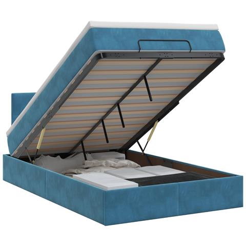 Letto ottomano con materasso Blu Scuro 120 x 190 cm Velluto - Foto 1