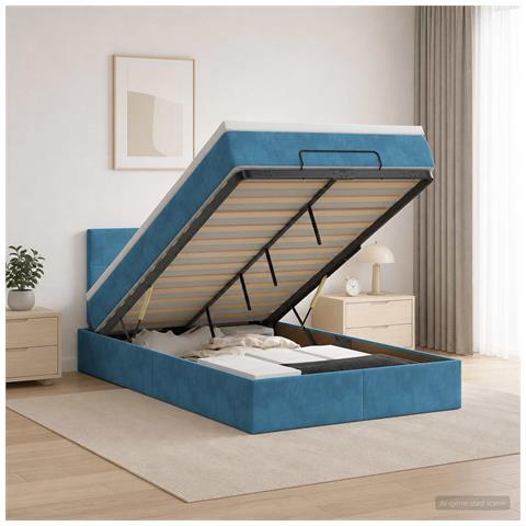Letto ottomano con materasso Blu Scuro 120 x 190 cm Velluto - Foto 2