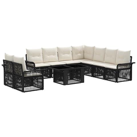 Set Divano da Giardino 10 pz Nero e Bianco Crema polyrattan - Foto 1